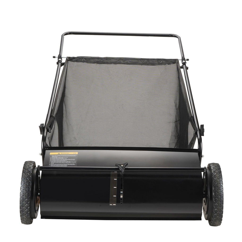 Push Lawn Sweeper, 26-inch Leaf & Grass Collector, Strong Rubber Wheels & Heavy Duty Thickened Steel, Durable to Use with Large Capacity 7 cu. ft. Mesh Collection Hopper Bag, 4 Spinning Brushes