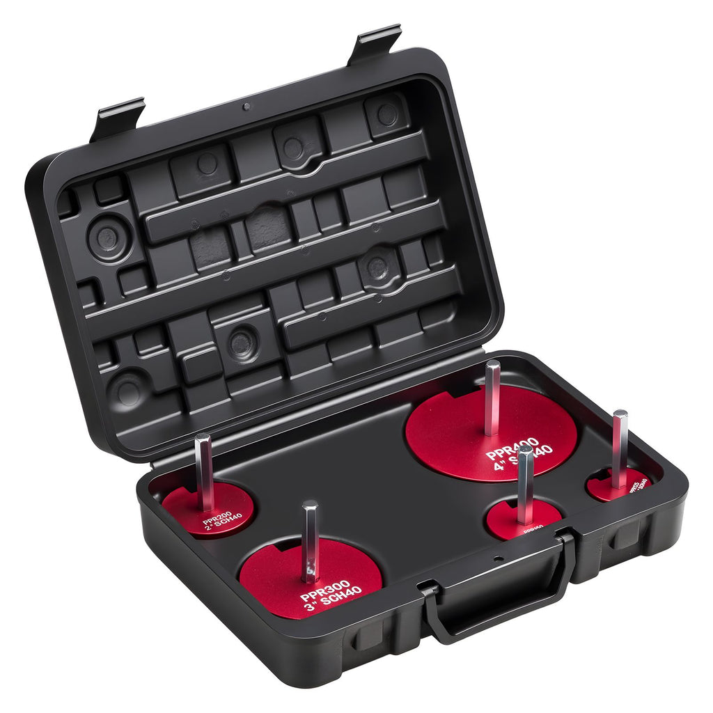 PVC Pipe Reamer Kit, 5-Piece, PVC Fitting Socket Saver, Includes 1-1/4", 1-1/2", 2", 3", 4", Compatible with Standard 1/2" Drills, Plumbing Tool Kit for SCH40 ABS CPVC Vent Drain Water Pipes