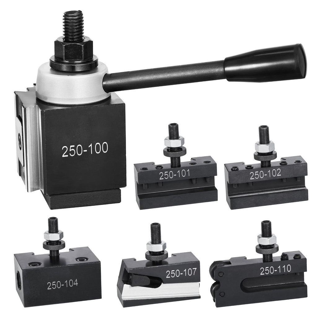 Quick Change Tool Post Set, 6 Pcs, Includes Lathe Tool Holders, Wedge Type Tool Post with Turning Tool Holder Accessories, Fit for Mini Lathe & Metal Lathe 6"-12" Swing, Durable Steel Material