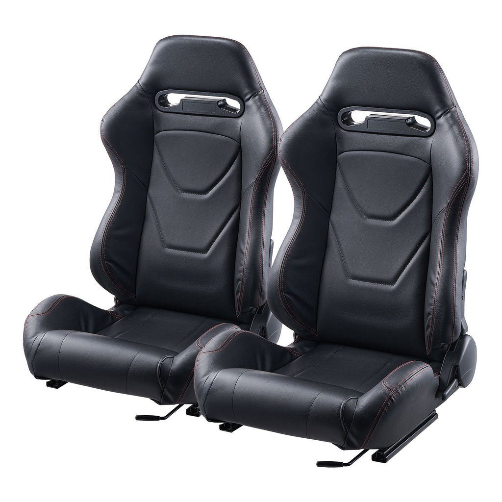 Racing Seat, 2 Set, Adjustable Racing Cockpit with Wide Angle Reclining & High-Resilience Foam, Comfortable Racing Chair with Soft PVC Leather & Q235B Slider, Fit for Racing Cars & Go-Karts