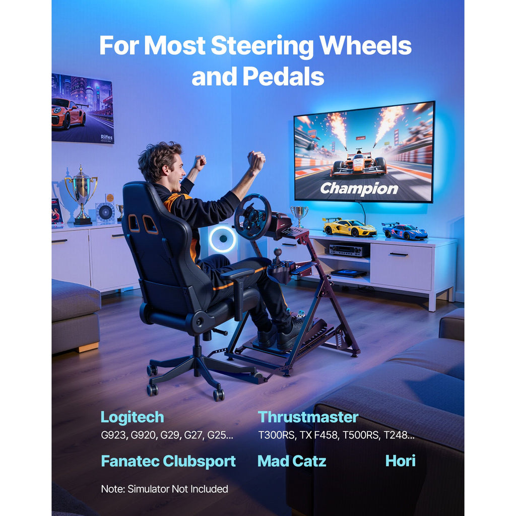Racing Wheel Stand, Adjustable & Foldable Simulator Stand for Logitech G923 G920 G29 G27, Thrustmaster T300RS TX F458 T500RS T3PA-PRO(F1/GT) Gaming Cockpit,Pedals Simulator NOT Included
