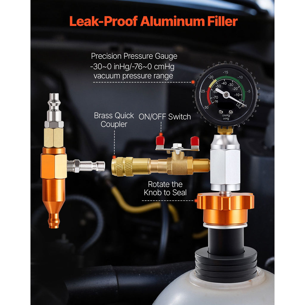Radiator Vacuum Refill Kit, Automotives Cooling System Vacuum & Purge Fill Tool with Gauge, Portable Radiator Coolant Filling Kit with Toolbox, Universal Fit for Most Cars Vans SUVs and Trucks
