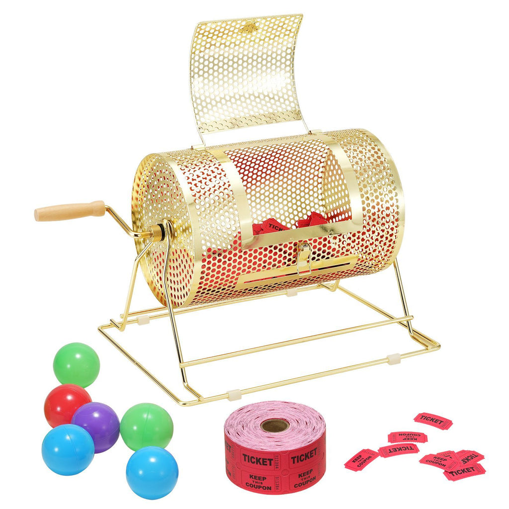 Raffle Drum,Holds 2500 Tickets or 100 Ping Pong Balls, Metal Lottery Spinning Drawing with Wooden Turning Handle,11.6 x Ø7.48 inch Brass Plated Raffle Ticket Spinning Cage, for Bingo Ballot Pa image 2