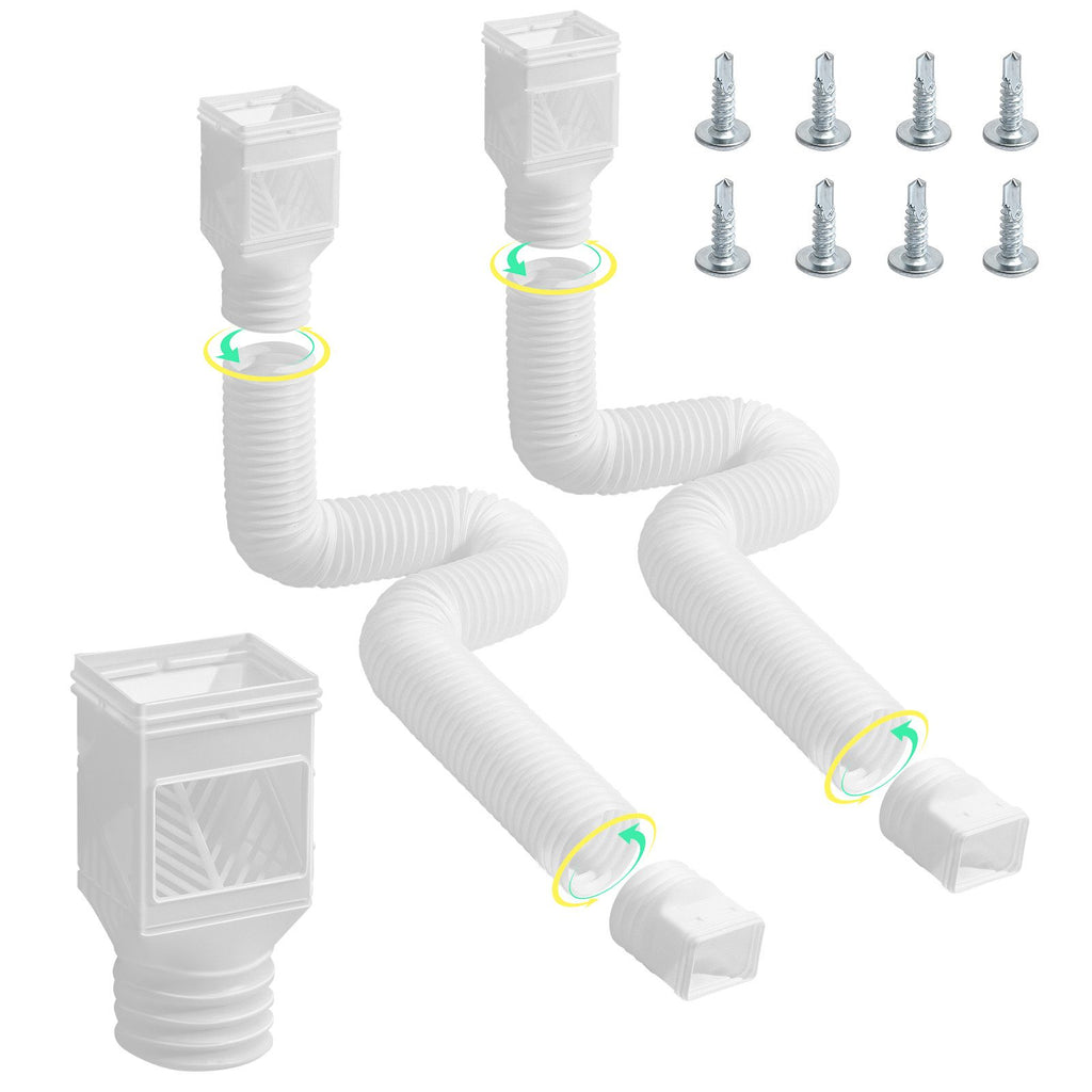 Rain Gutter Downspout Extensions, 2-Pack Flexible Downspout Extender, Down Spout Drain Extension Extendable from 22" to 63", Gutter Extensions with Adapters, for Rainwater Drainage, White