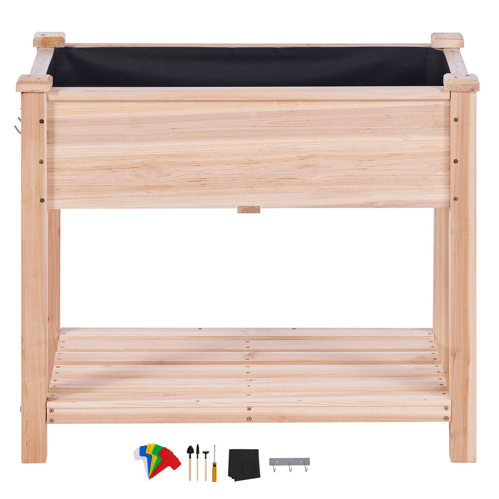 Raised Garden Bed, 34 x 18 x 30 in Wooden Planter Box, Elevated Outdoor Planting Boxes with Legs, for Growing Flowers/Vegetables/Herbs in Backyard/Garden/Patio/Balcony, Burlywood