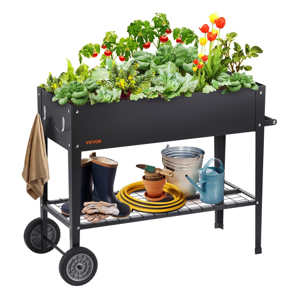 Raised Garden Bed, 42.5 x 19.5 x 31.5 inch Galvanized Metal Planter Box, Elevated Outdoor Planting Boxes with Legs, for Growing Flowers/Vegetables/Herbs in Backyard/Garden/Patio/Balcony, Black