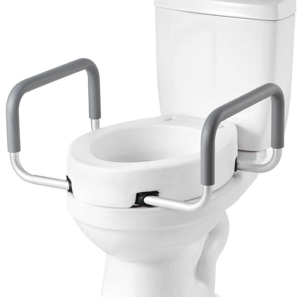Raised Toilet Seat with Arms, 300 lbs Load Capacity, 3.5-Inch Lift Height, Widened Commode Elevated Toilet Seat Riser with Padded Handles for Seniors, Elderly, Handicap, Disabled, and Adults