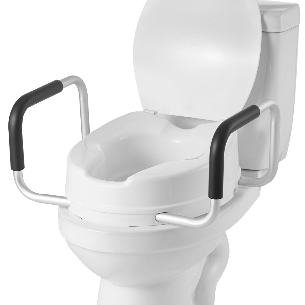 Raised Toilet Seat with Arms, 300 lbs Load Capacity, 4-Inch Lift Height, Widened Commode Elevated Toilet Seat Riser with Padded Handles for Seniors, Elderly, Handicap, Disabled, and Adults Use