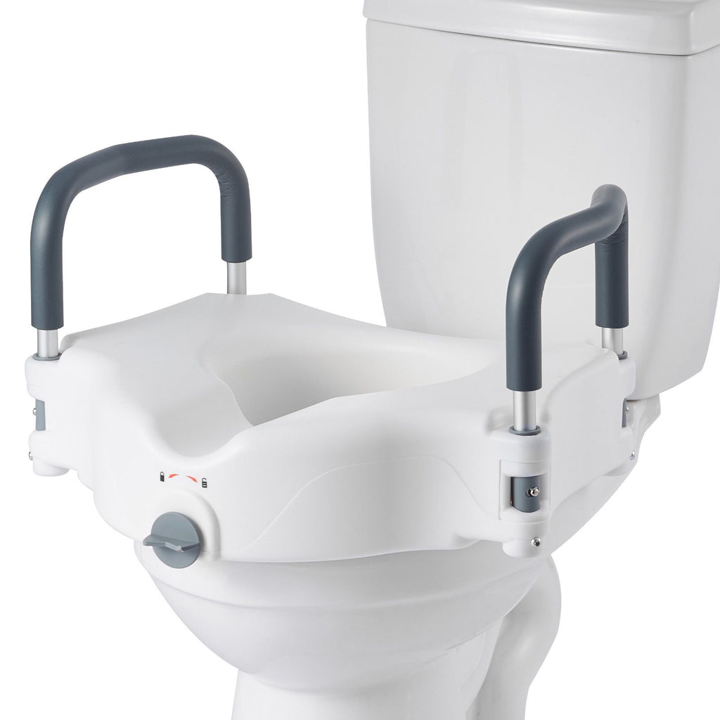 Raised Toilet Seat with Arms, 300 lbs Load Capacity, 5-Inch Lift Height, Widened Commode Elevated Toilet Seat Riser with Padded Handles for Seniors, Elderly, Handicap, Disabled, and Adults Use