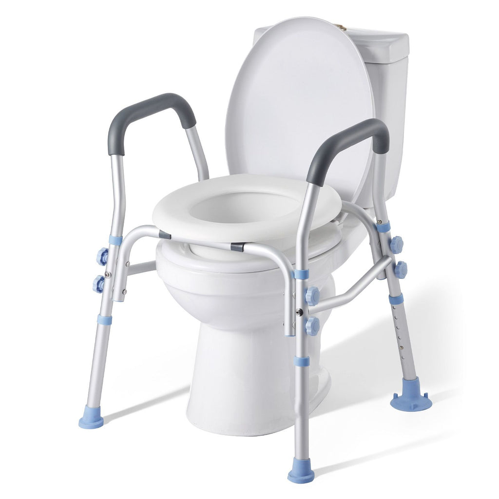 Raised Toilet Seat with Arms, 300 lbs Load Capacity, Adjustable Height, Widened Commode Elevated Toilet Seat Riser with Handles and Splash Guard for Seniors, Elderly, Handicap, Disabled, Adults