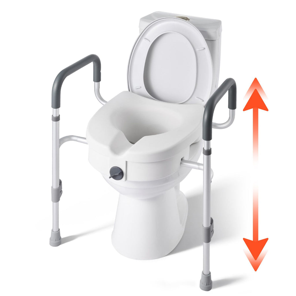 Raised Toilet Seat with Arms, 350 lbs Capacity, 5-Inch Lift Height & Adjustable Width, Widened Commode Elevated Toilet Seat Riser with Handles for Seniors, Elderly, Handicap, Disabled, Adults
