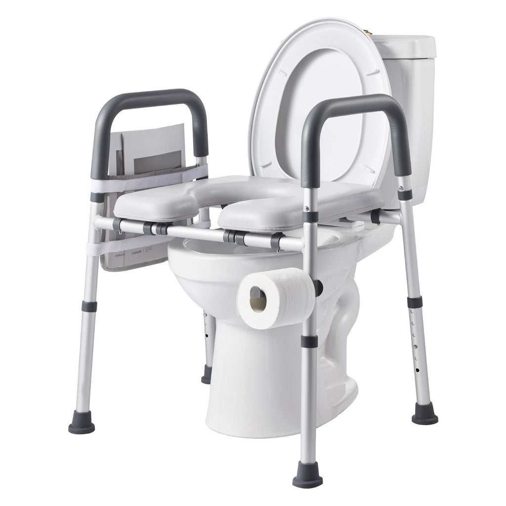 Raised Toilet Seat with Arms, 400 lbs Load Capacity, Adjustable Height and Width, Commode Cushion Padded Elevated Toilet Seat Riser with Handles for Seniors, Elderly, Handicap, Disabled, Adults