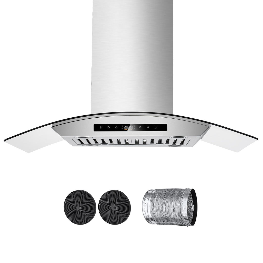 Range Hood, 30 inch Chimney-Style Ceiling Mount Vent, 800 CFM Stainless Steel Kitchen Stove Hood with Gesture & Touch Control, LED Light, Baffle Filters, Ducted/Ductless Convertible