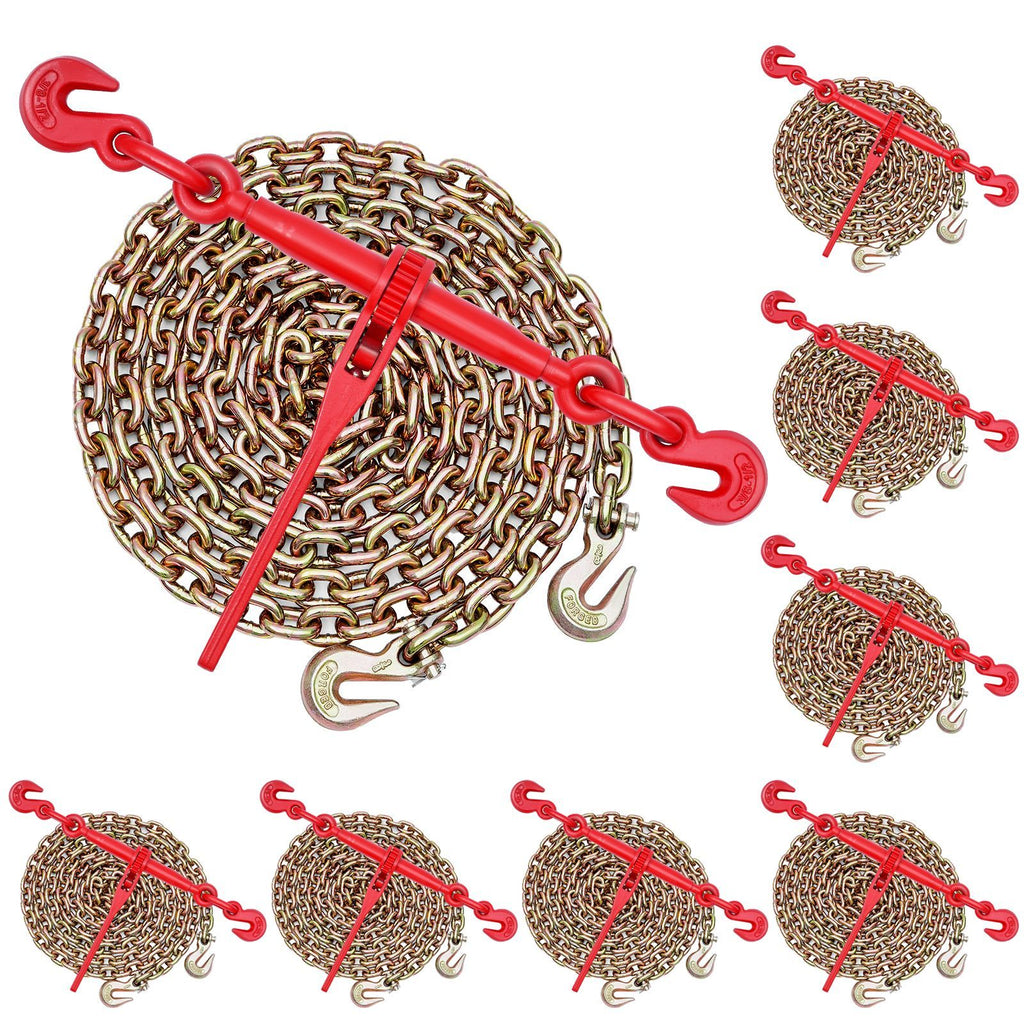 Ratchet Chain Binder, 3/8 in x 10 ft G80 Chains, 9200 lbs Working Load of Ratchet Load Binder, Chains and Binders Set, Tie Down Hauling Chain Binders for Hauling, Towing, Logging, Lifting