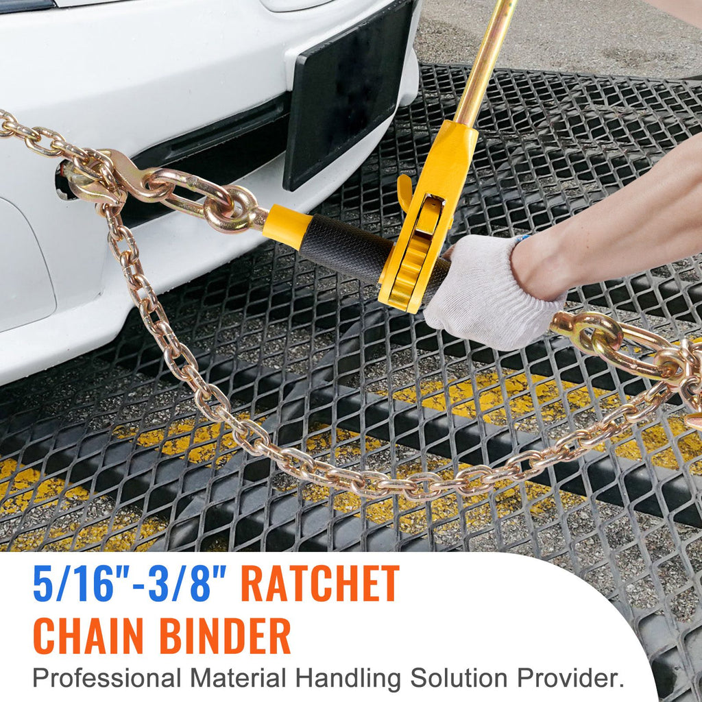 Ratchet Chain Binder, 5/16"-3/8" Heavy Duty Load Binders, with G80 Chains 7100 lbs Secure Load Limit, Labor-saving Anti-skid Handle, Tie Down Hauling Chain Binders for Flatbed Truck Trailer, 4 P