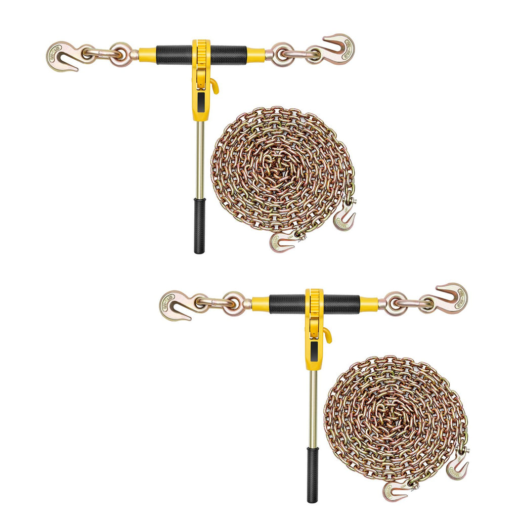 Ratchet Chain Binder, 5/16 in x 10 ft G80 Chains, 8000 lbs Working Load of Ratchet Load Binder, Chains and Binders Set, Tie Down Hauling Chain Binders for Hauling, Towing, Logging, Lifting