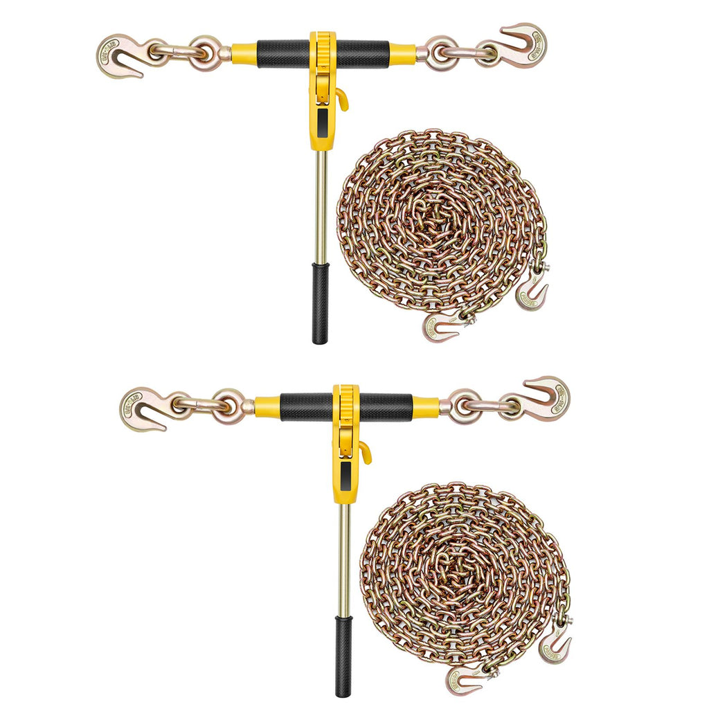 Ratchet Chain Binder, 5/16 in x 14 ft G80 Chains, 8000 lbs Working Load of Ratchet Load Binder, Chains and Binders Set, Tie Down Hauling Chain Binders for Hauling, Towing, Logging (2 Sets)