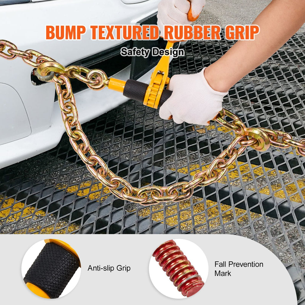Ratchet Chain Binders, 1/4"-5/16", 2600 lbs Safe Working Load, 2 Pack Load Binder with 2 Grab Hooks, Tie Downs for Transport Chain, Heavy Duty Tow Chain Ratchet Binders for Flatbed Truck Trailer