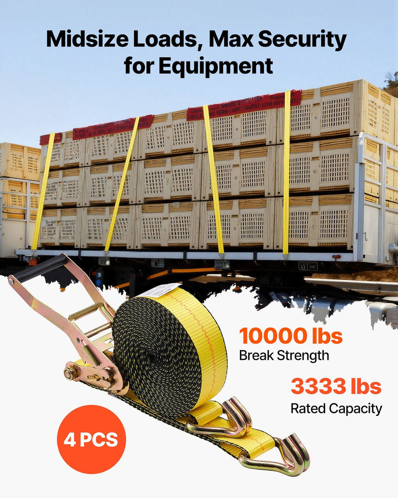 Ratchet Straps, 2 in x 30 ft, Heavy Duty Tie Down Straps with Double J Hook, 10,000 lbs Break Strength, Carry Bag, Tie Down Ratcheting for Moving, Trailers, Motorcycles, Kayaks, Car Roof, 4 Pack image 2