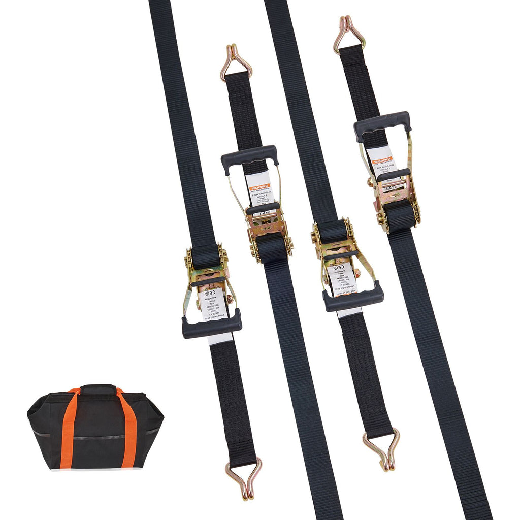Ratchet Tie Down Straps (4PK), 11128 lb Break Strength, Double J Hook Includes 4 Premium 2" x 8' Rachet Tie Downs with Padded Handles, for Moving Securing Cargo, Appliances, Lawn Equipment
