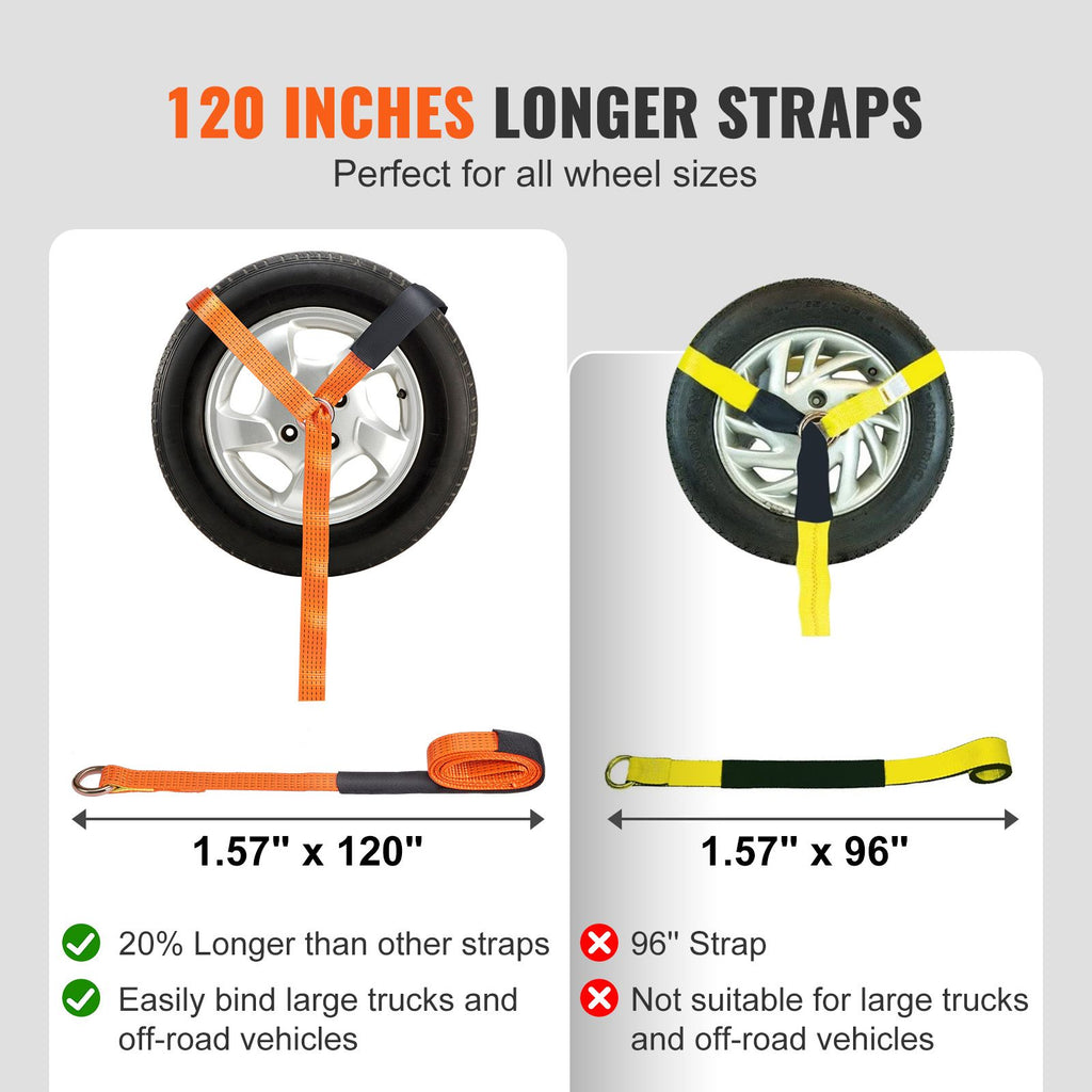 Ratchet Tie Down Straps Kit, 2" x 120" Tire Straps, 5512 LBS Working Load, 11023 LBS Breaking Strength, Car Tie Down Straps with Snap Hooks for Passenger Car, Truck, Trailer, 4-Pack