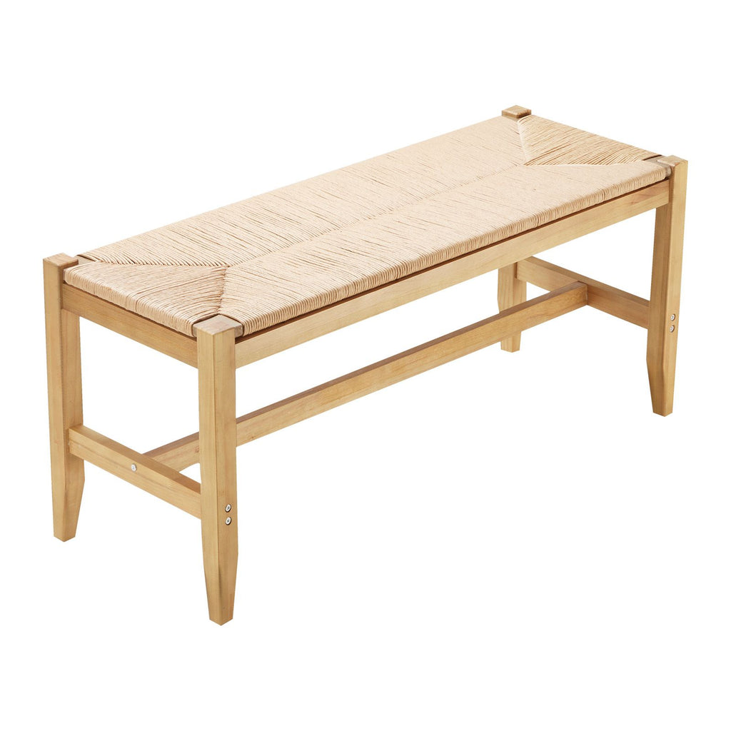 Rattan Bench, 40" Wooden Rattan Bench, Entrywway Bench with Oak Wood Legs, Bedroom End of Bed Boho Bench with Hand Woven Rattan, for Living Room, Kitchen