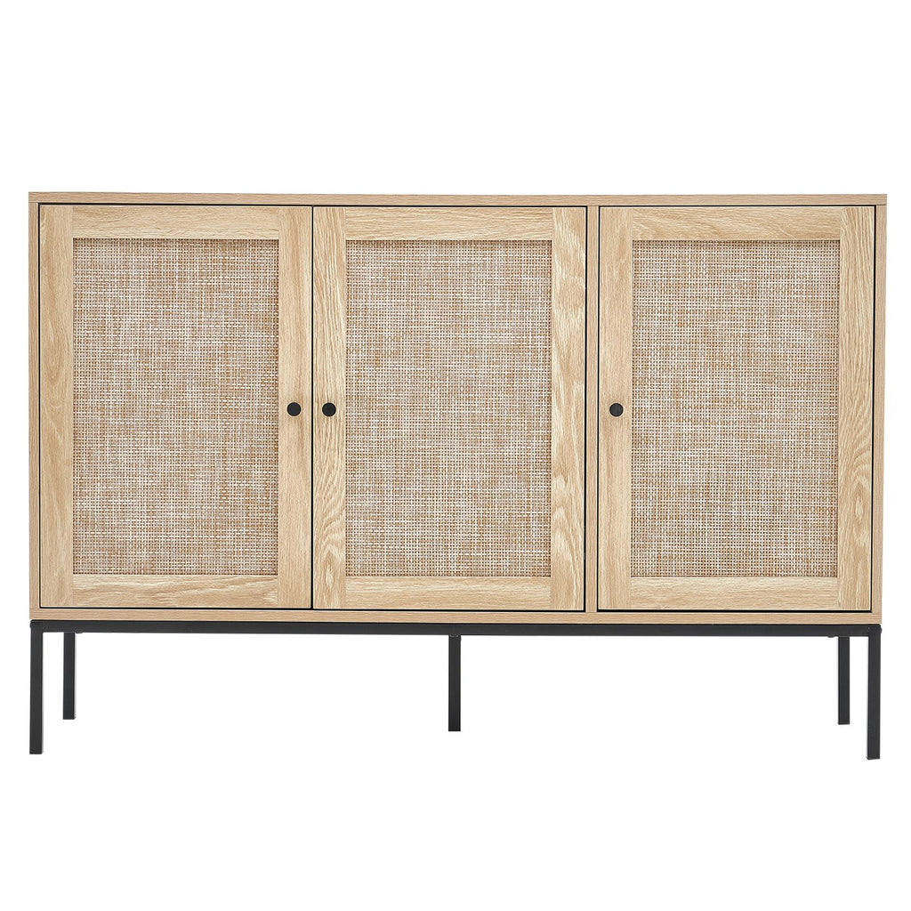 Rattan Cabinet, Rattan Storage Cabinet with 3 Magnetic Doors and Adjustable Shelves, Sideboard Buffet Cabinet for Hallway, Entryway, Living Room, or Kitchen, Natural
