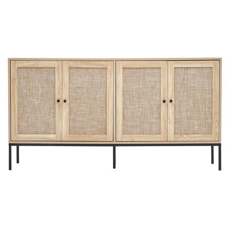 Rattan Cabinet, Rattan Storage Cabinet with 4 Magnetic Doors and Adjustable Shelves, Sideboard Buffet Cabinet for Hallway, Entryway, Living Room, or Kitchen, Natural