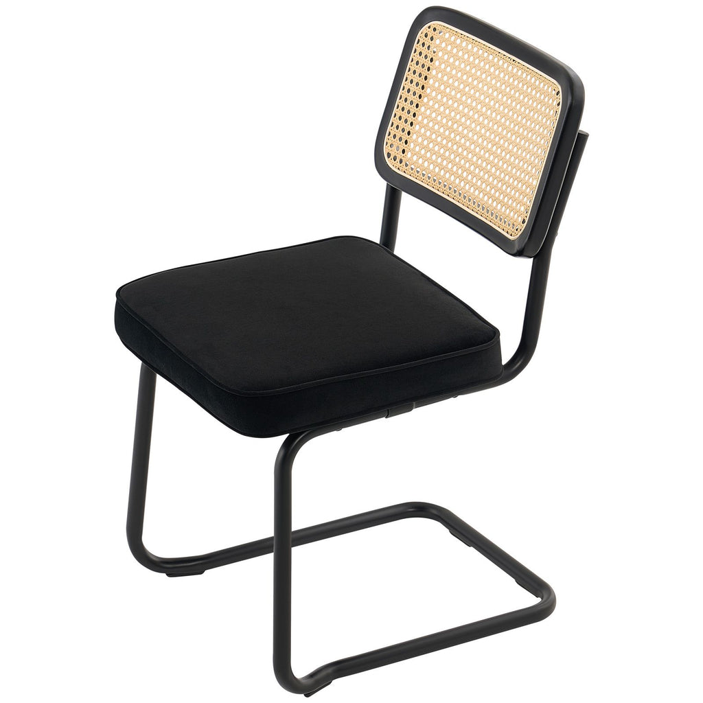 Rattan Dining Chairs Set of 2, Mid Century Modern Dining Chair, Upholstered Velvet Accent Chair with Rattan Back, Retro Dining Room Kitchen Chair for Living Room, Bedroom, Office (18.1 Inch)