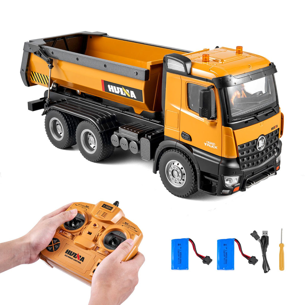 RC Dump Truck Toy, 10-Channel 1:14 Scale, Remote Control Dump Truck RC Construction Vehicle Truck Toy with Light & 2 Rechargeable Batteries Birthday Gift for Toddlers Kids Boys and Girls Age 8+