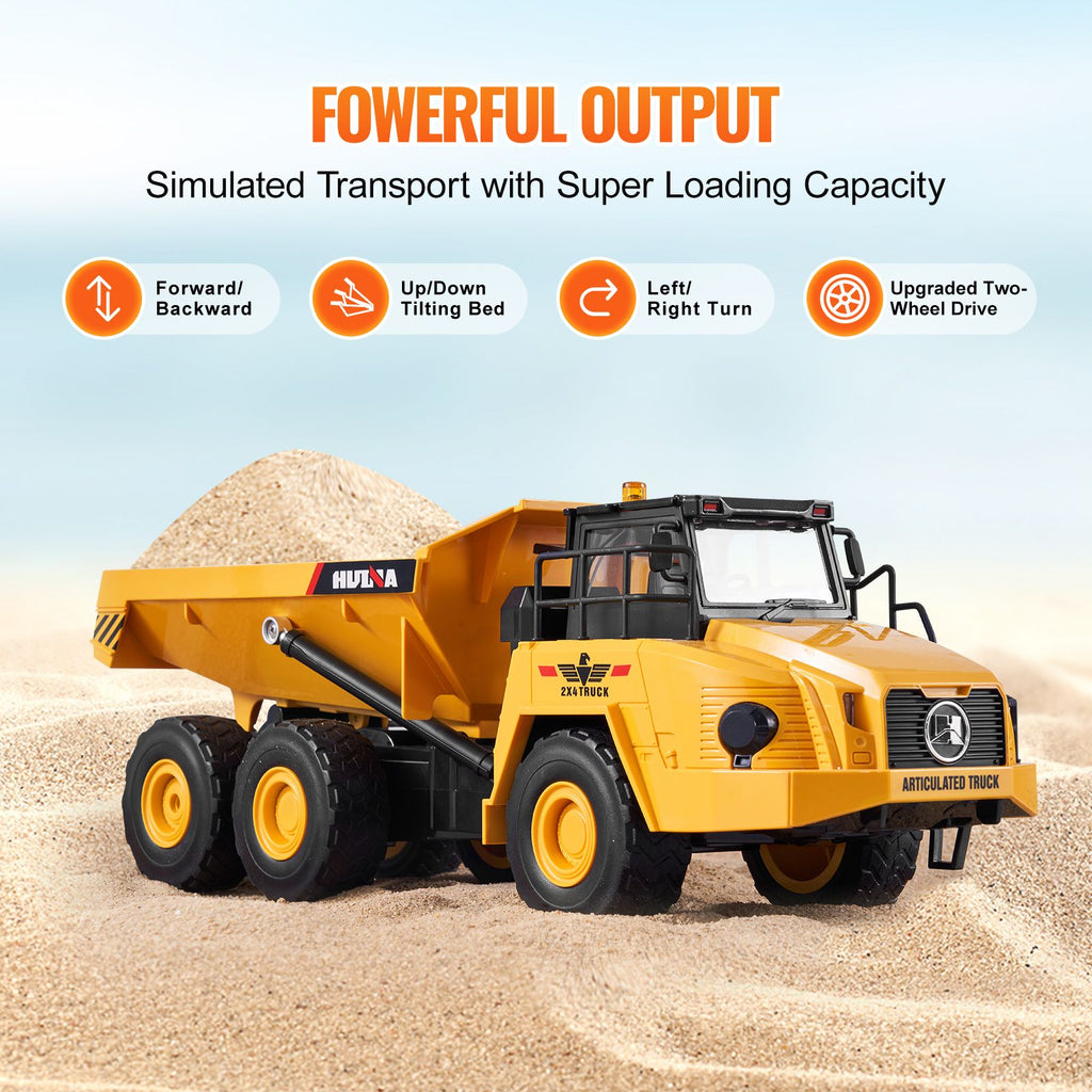 RC Dump Truck Toy, 11-Channel 1:16 Scale, Remote Control Dump Truck RC Construction Vehicle Truck Toy with Metal Cabin & Light, 2 Rechargeable Batteries for Toddlers Kids Boys and Girls Age 8+