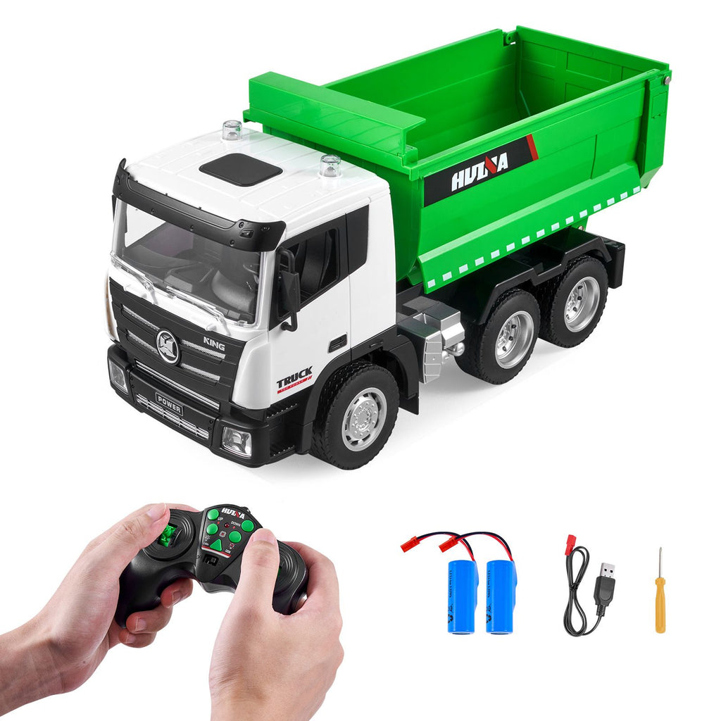 RC Dump Truck Toy, 9-Channel 1:18 Scale, Remote Control Dump Truck RC Construction Vehicle Truck Toy with Light & 2 Rechargeable Batteries Birthday Gift for Toddlers Kids Boys and Girls Age 8+