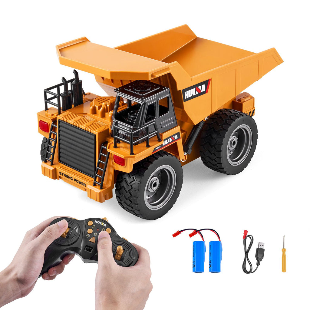 RC Dump Truck Toy, 9-Channel 1:18 Scale, Remote Control Dump Truck RC Construction Vehicle Truck Toy with Metal Cabin & Light, 2 Rechargeable Batteries for Toddlers Kids Boys and Girls Age 8+