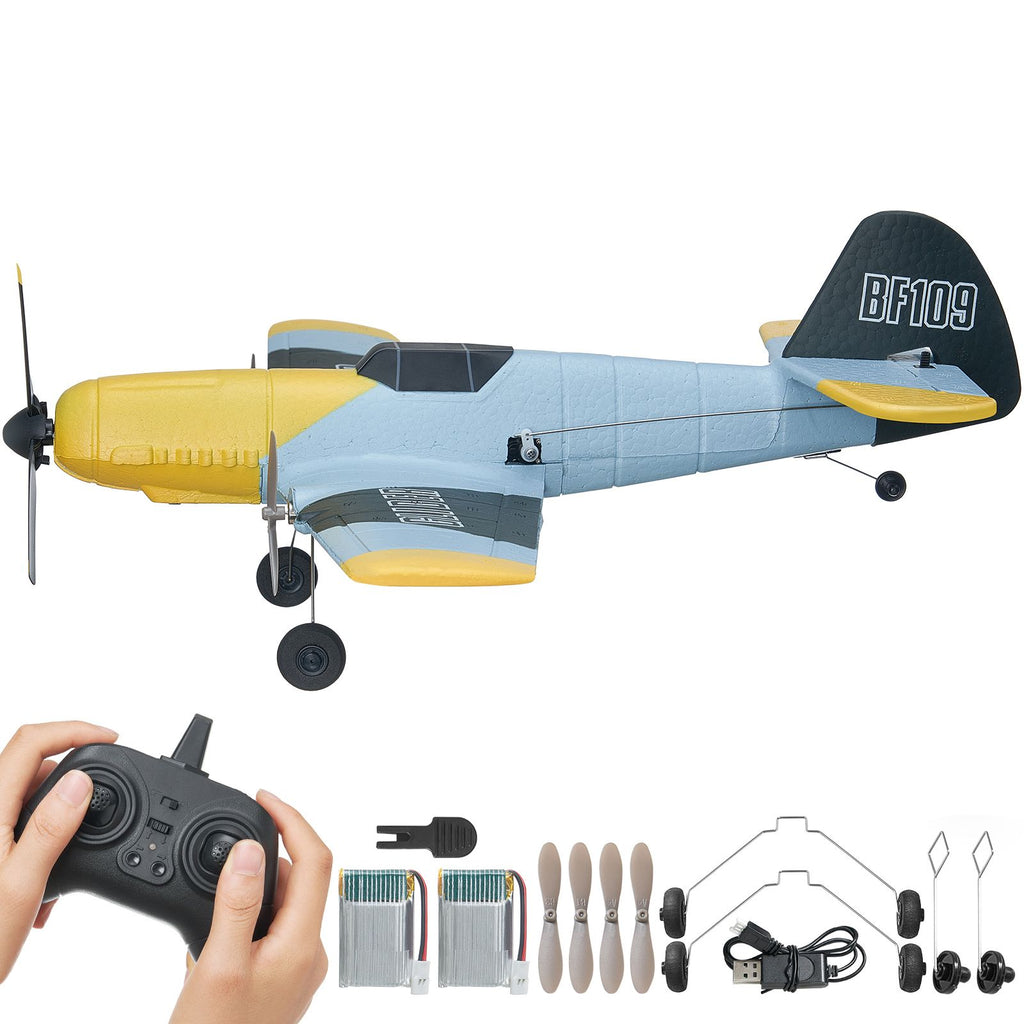 RC Plane, 2.4GHZ 3 Channel Remote Control Airplane with 6-Axis Gyro Stabilizer, Ready to Fly Fighter Aircraft Plane Toy with 2 Batteries, Easy to Fly RC Glider for Adults Kids Beginners Boys