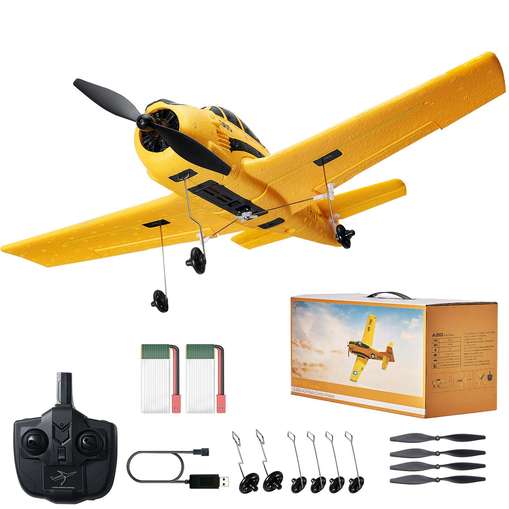 RC Plane, 2.4GHZ 4 Channel Remote Control Airplane with 6-Axis Gyro Stabilizer, Ready to Fly Trainer Aircraft Plane Toy with 2 Batteries, Easy to Fly RC Glider for Adults Kids Beginners Boys