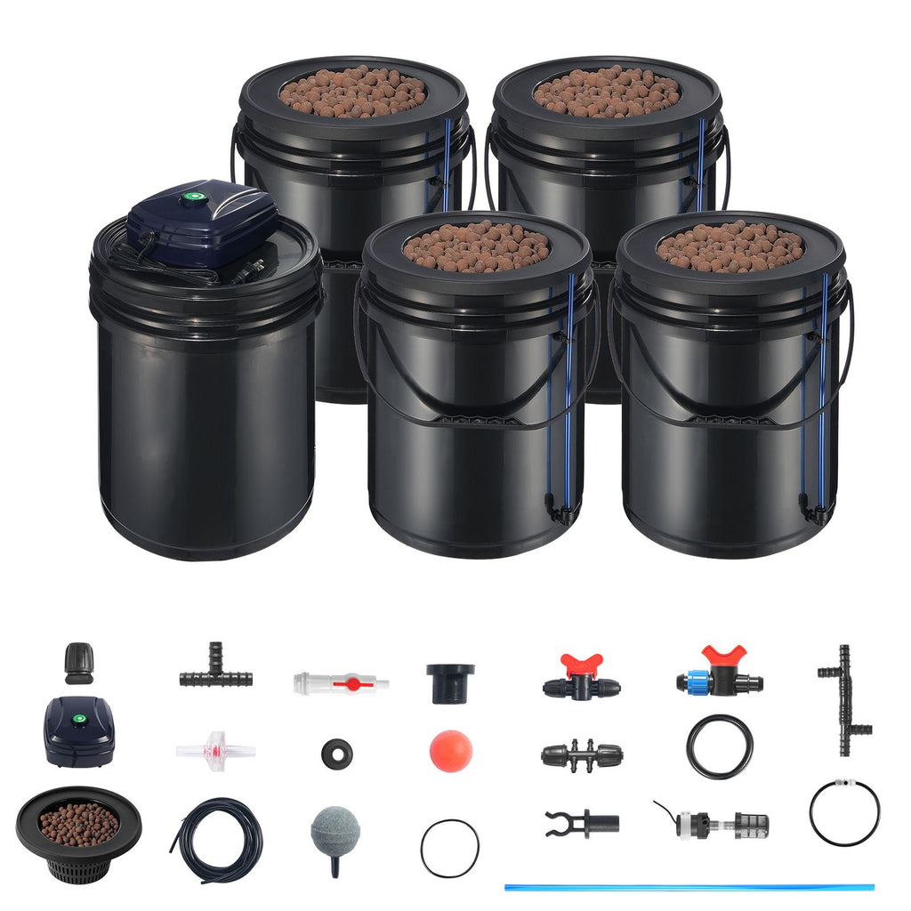 RDWC Hydroponics System Recirculating Deep Water Culture 4 Buckets 5 Gal