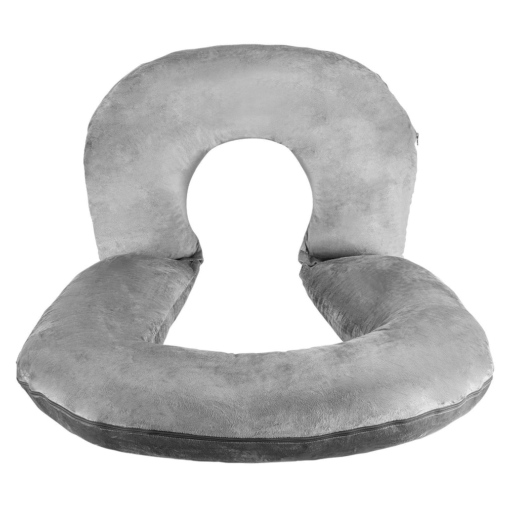 Reading Pillow, Large Size U-Shaped Sitting up Pillow, Washable Bed Pillow with Soft Velvet, Bed Rest Back Pillow, Ideal for Reading, Gaming, Resting, Working, Grey