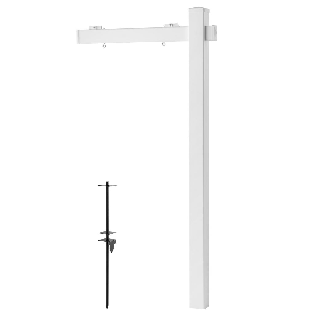 Real Estate Sign Post, 6 ft Tall, PVC Realtor Yard Sign Holder with 36 in Arm Holds up to 24 in, Easy to Install, Wind-Resistant, for Open House and Home, Yard, Road, Outdoor, White (No Signs)