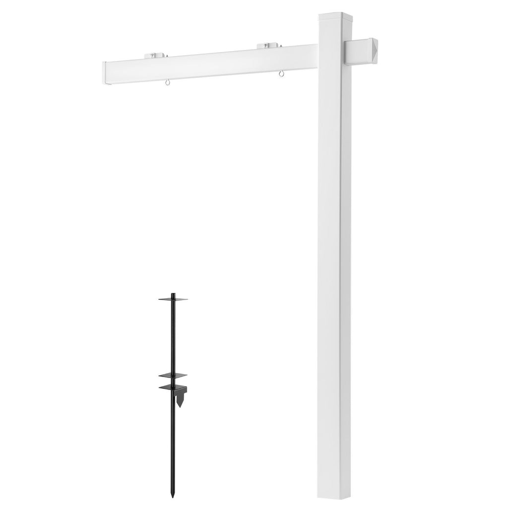 Real Estate Sign Post, 6 ft Tall, PVC Realtor Yard Sign Holder with 47 in Arm Holds up to 36 in, Easy to Install, Wind-Resistant, for Open House and Home, Yard, Road, Outdoor, White (No Signs)