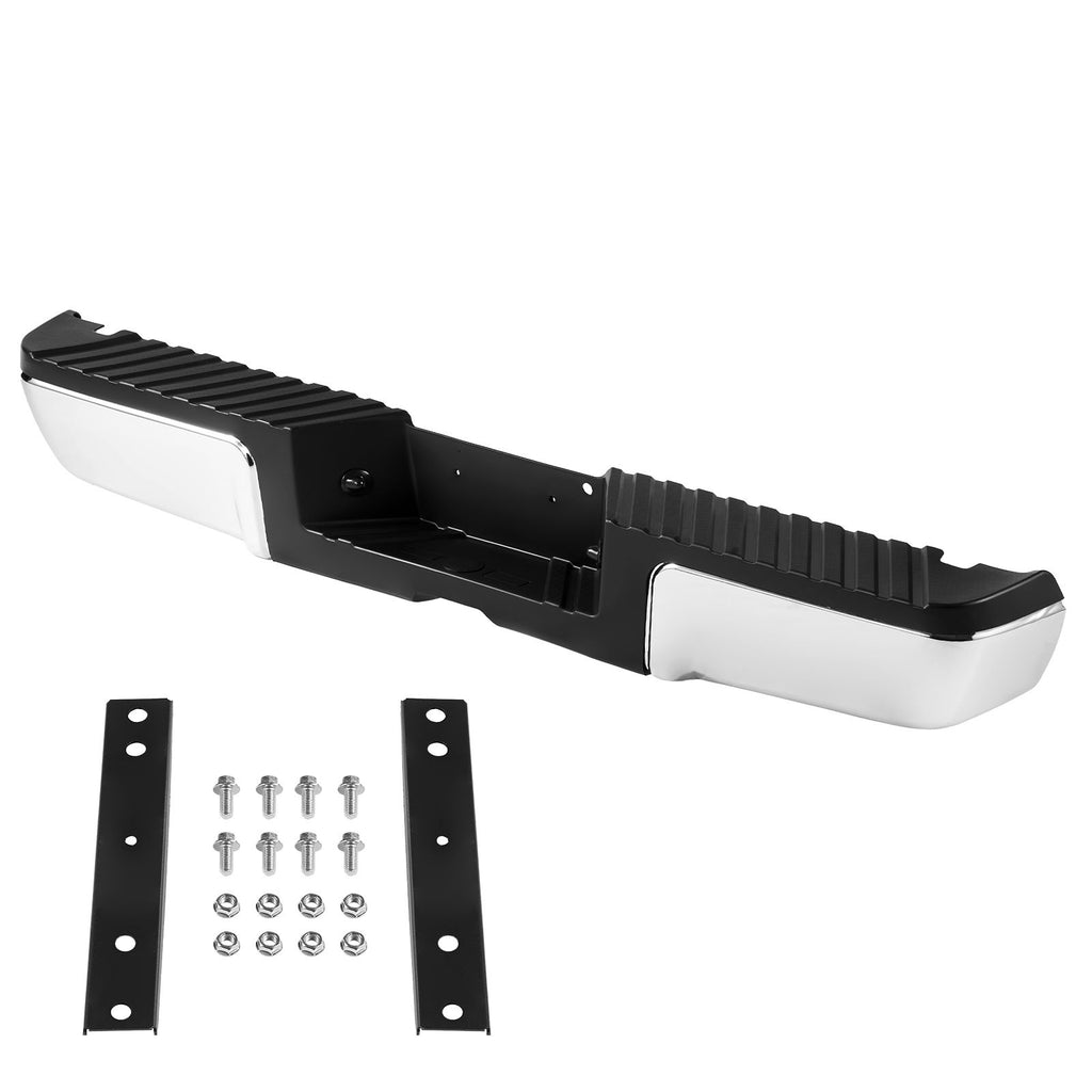 Rear Step Bumper, Compatible with 2008-2016-Ford F250/Ford F350 Super Duty, Chrome Steel Back Bumper, Assembly Replacement Rear Bumper with License Plate Light and Step Pad, for FO1103148