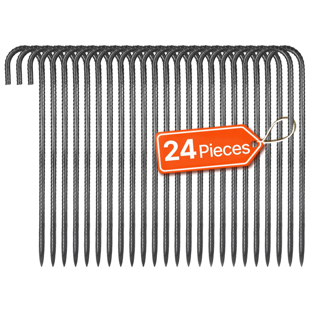 Rebar Stakes, 16-Inch, Heavy-Duty 0.4 in Diameter J Hook, Galvanized Steel Ground Anchors with Chisel Point End & Rust-Resistant Coating, for Gardening Support, Fence, Camping Tents (24-Pack) image 2