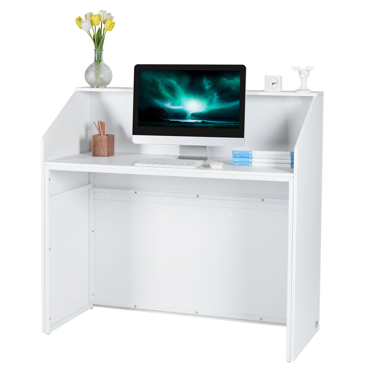 Reception Desk, 46 Inch Rectangular Front Counter Table, Office Rec ...