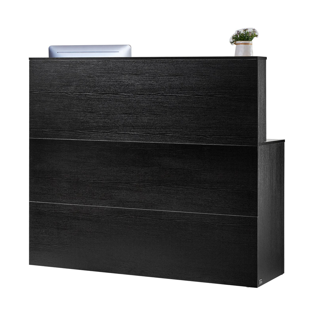 Reception Desk, 55Inch L-Shaped Front Counter Table, Office Reception Counter with Drawer Keyboard Tray and Storage Cabinet, for Checkout, Lobby, Beauty Salon & Office, Black