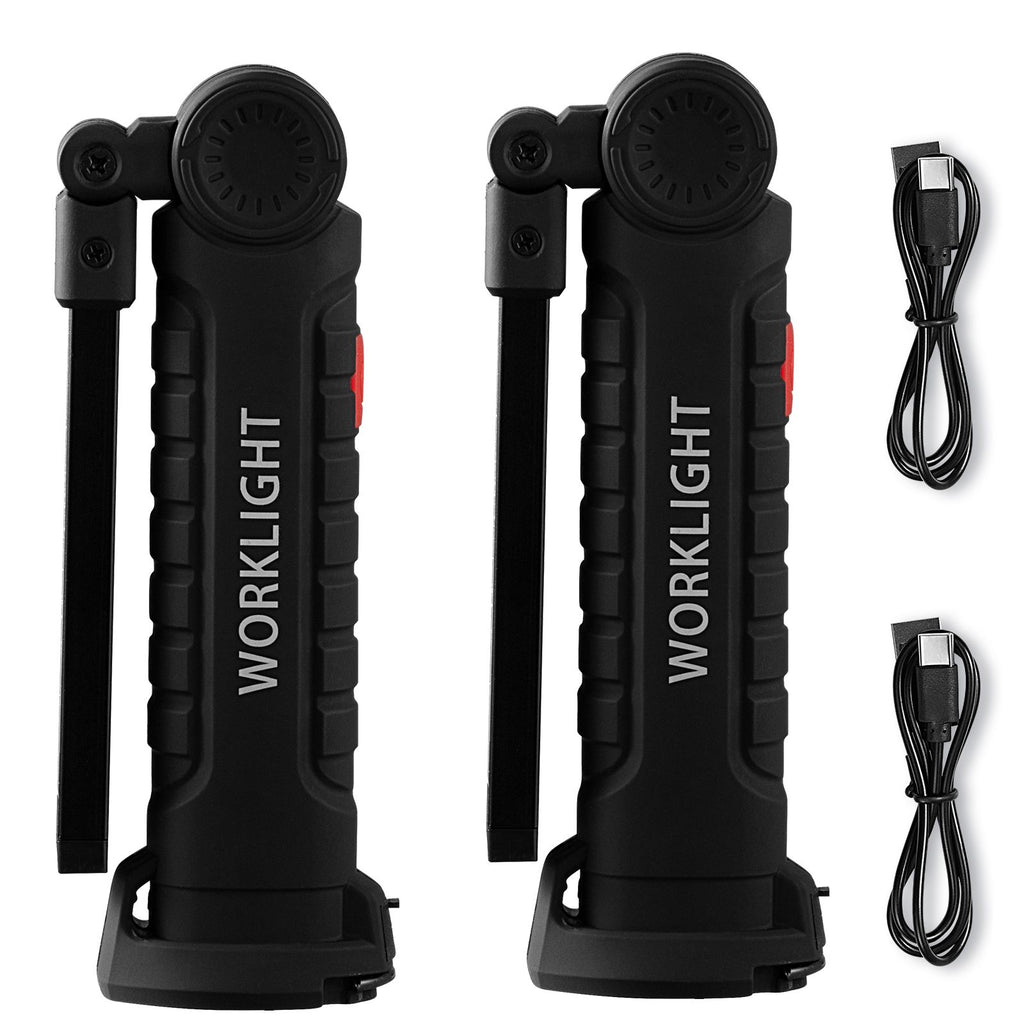 Rechargeable LED Work Light, 1200 mAh, Magnetic Mechanic Flashlight with Magnetic Base, 360° Rotation, 5 Lighting Modes, Foldable Grill Lamp for Mechanics, Car Repairs, Home, Emergency (2 Pack)