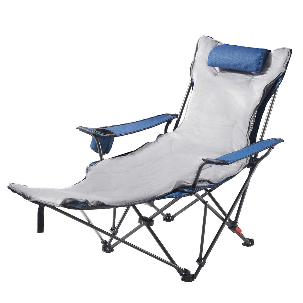 Reclining Camping Chair, 4 Adjustable Positions, Portable Folding Lounger for Adults, Mesh Beach Chair with Footrest & Plush Cushion, Supports 220 lbs, Heavy Duty Camp Chairs for Patio, Blue