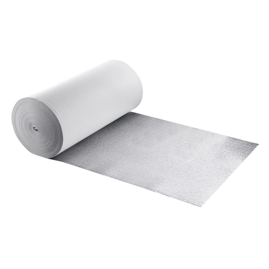 Reflective Insulation Roll, EPE Foam Core Radiant Barrier, 3mm 48 in x 250 ft, Aluminum Foil White PE Film Heat Reflective Shield, Thermal Insulation Roll for Garage Door Window RV Roofs