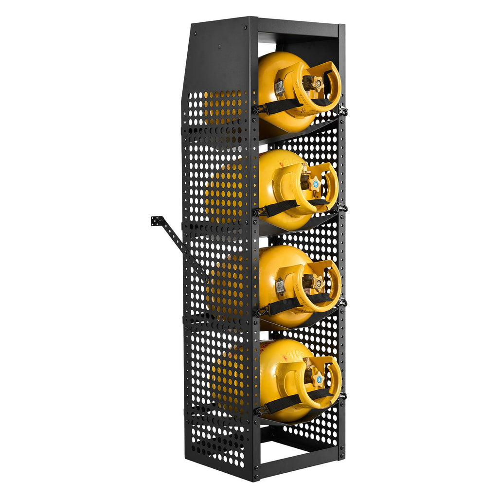 Refrigerant Tank Rack, 14.8 x 13 x 52 inches, 4 Tiers for 4 Cylinder, with Top Storage Shelf, Black Powder-Coated Carbon Steel, Cylinder Tank Rack for Cargo Van, Storing Oxygen, and Nitrogen