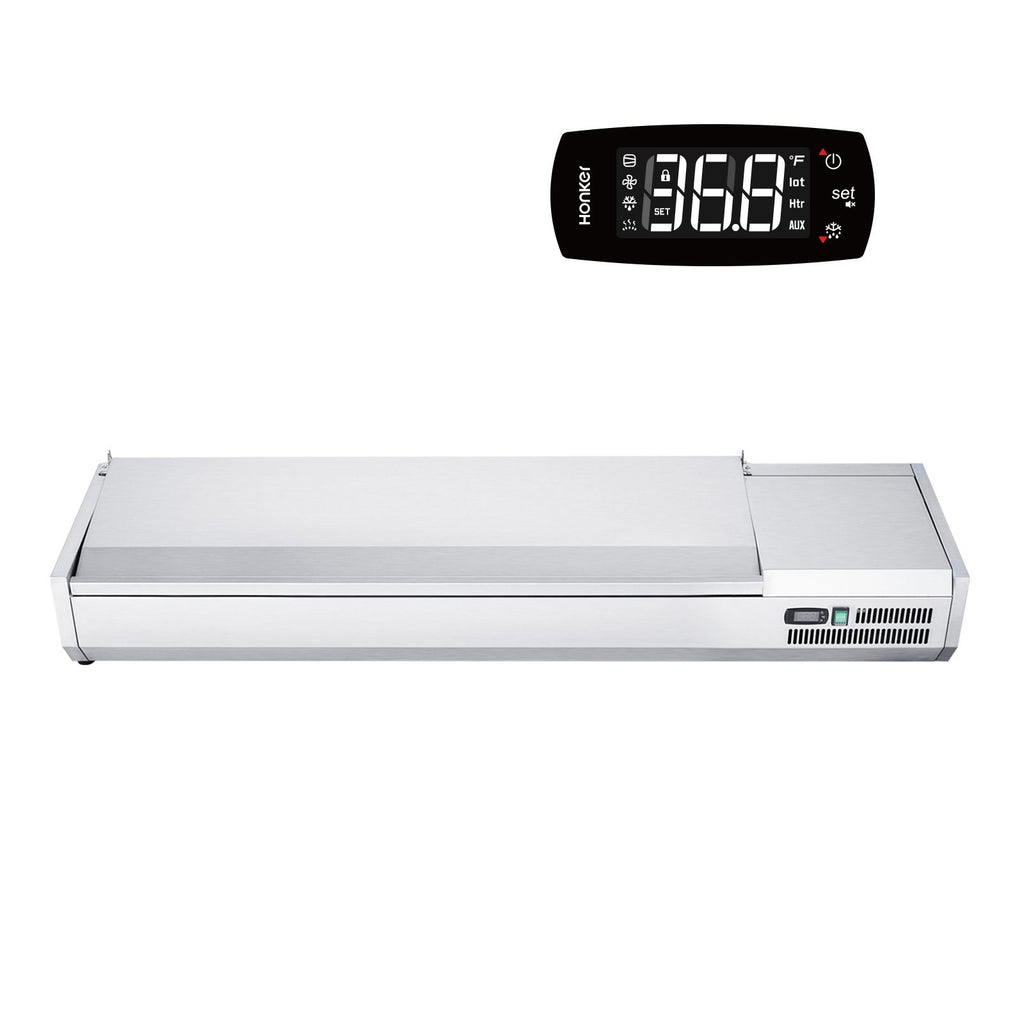 Refrigerated Condiment Prep Station, 160 W Countertop Refrigerated Condiment Station, with 5 1/3 Pans & 4 1/6 Pans, 304 Stainless Body and PC Lid, Sandwich Prep Table with Stainless Guard, ETL