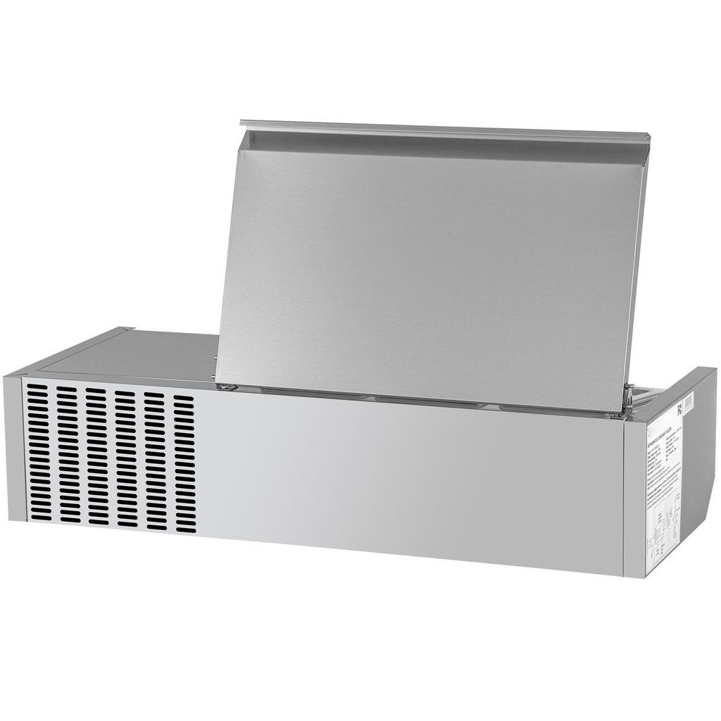 Refrigerated Condiment Prep Station, 40-Inch, 7.8 Qt Sandwich/Salad Prep Table with 1 1/3 Pan & 4 1/6 Pans, 150W Salad Bar with 304 Stainless Body and Cover Temp Adjuster One-Click Defrosting