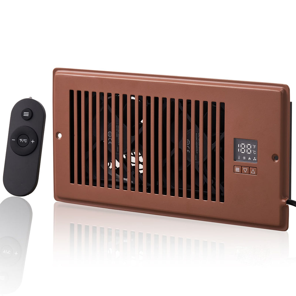 Register Booster Fan, Quiet Vent Booster Fan Fits 4' x 10' Register Holes, with Remote Control and Thermostat Control, Adjustable Speed for Heating Cooling Smart Vent, Brown